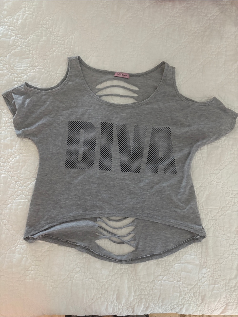Gray 'DIVA' Cold-Shoulder Cropped Tee